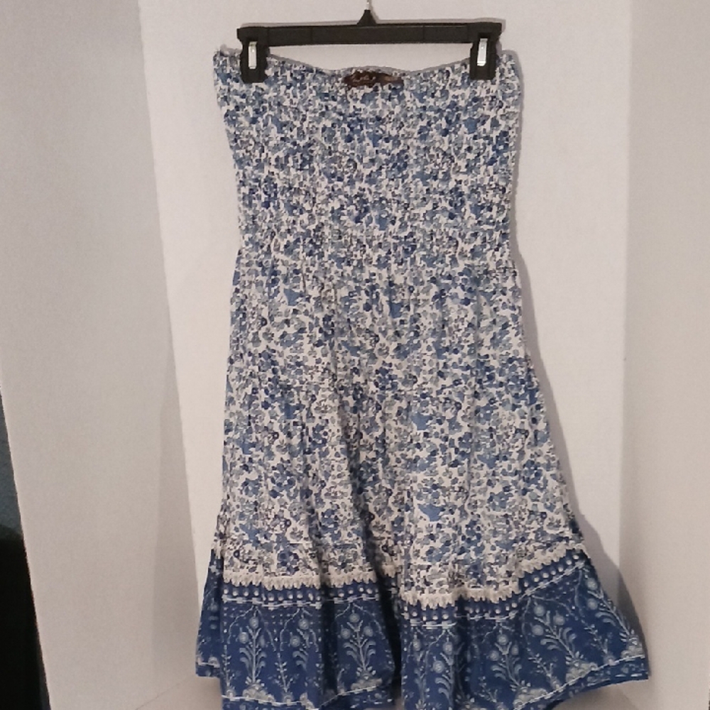 Speed Central NY Blue and White Bandeu Sun Dress Cottagecore Feminine